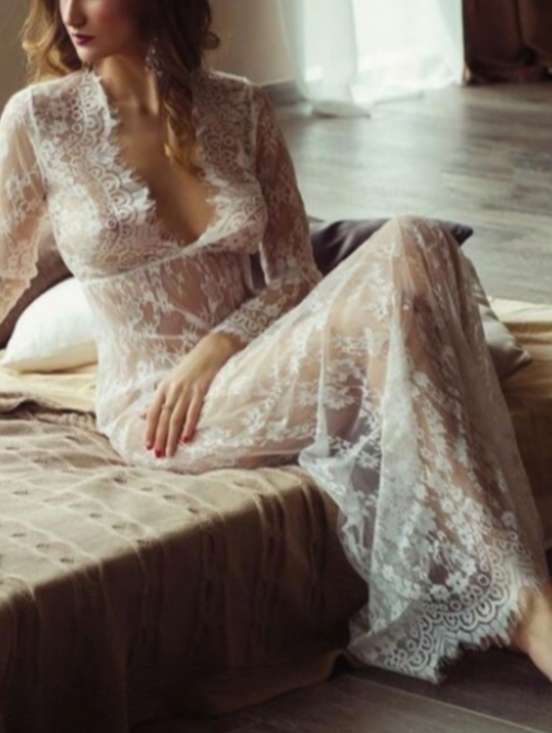 Boutique Dresses & Skirts - Sexy White Lace Maxi Dress Empire Waist Sheer Full Length Gown Long Lingerie New